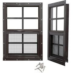 2 Pack Shed Windows 12×18 Black Frame Flush Mount Tempered Glass Fiberglass Scre