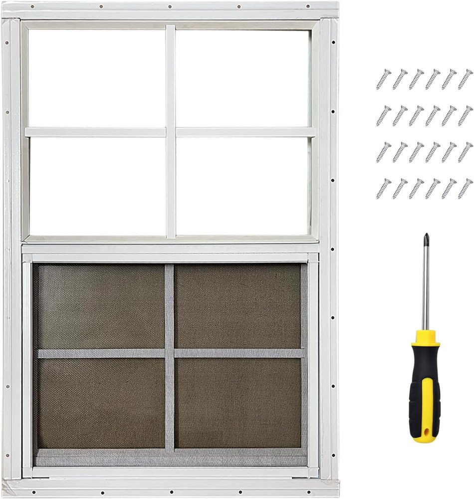 18″X27″ Shed Window for Chicken Coop, Playhouse and Mobihome, White Shed Windows