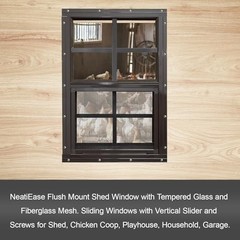 2 Pack Shed Windows 12×18 Black Frame Flush Mount Tempered Glass Fiberglass Scre