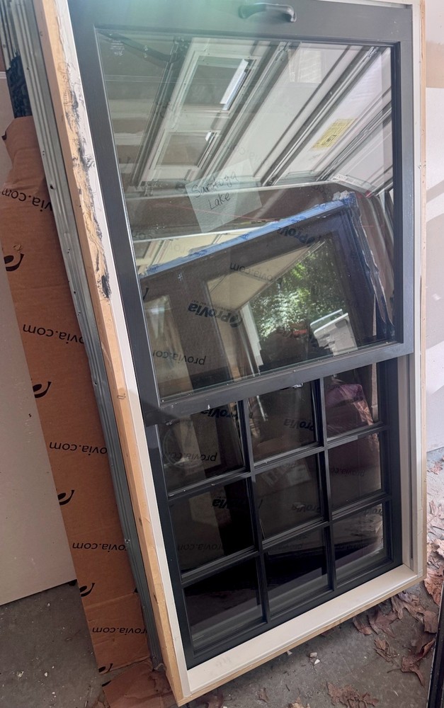 2 Pella double-Hung Vinyl Window Black/White Colonial Grid Nail Fin
