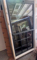 2 Pella double-Hung Vinyl Window Black/White Colonial Grid Nail Fin