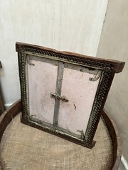 Vintage Wooden Wall Hanging Window Panel With Frame Original old Hand Crafted