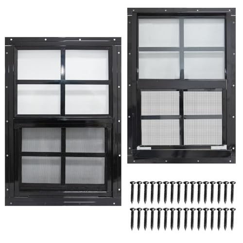 2 Pack Shed Windows with Black Frame, 24 x 36 Flush Mount Small Window with Temp